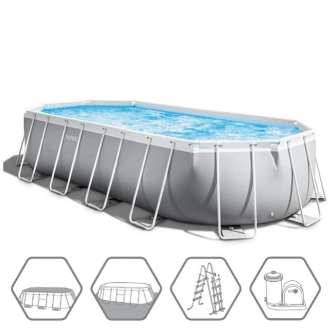 Каркасный бассейн INTEX PRISM FRAME OVAL 610х305x122см, фильтр-насос, лестница, тент, подстилка 26798